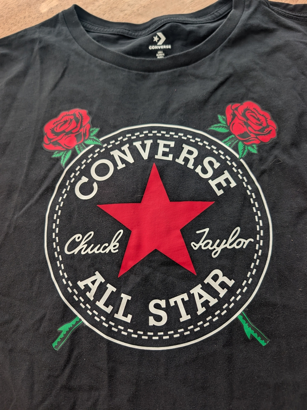 Converse Black Chuck Taylor All Star Tee with Red Star & Rose Graphic